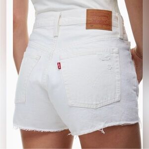 Levi's 501 Distressed White Button Fly Denim Jean Shorts